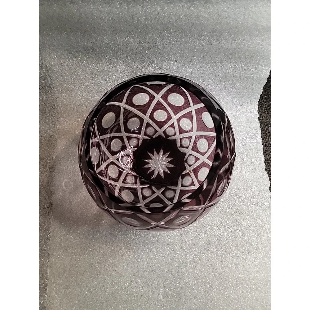 STUNNING‎ GORHAM PURPLE CUT CRYSTAL VASE W/ SPHERE & GRID DESIGN